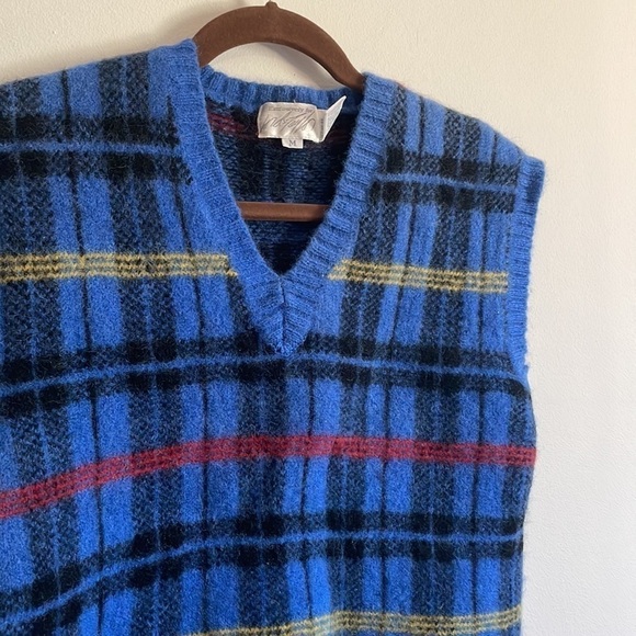 Retro Academia Wool Plaid Sweater Vest Vtg Lord & Taylor Blue Grandpa Eclectic - Picture 4 of 16